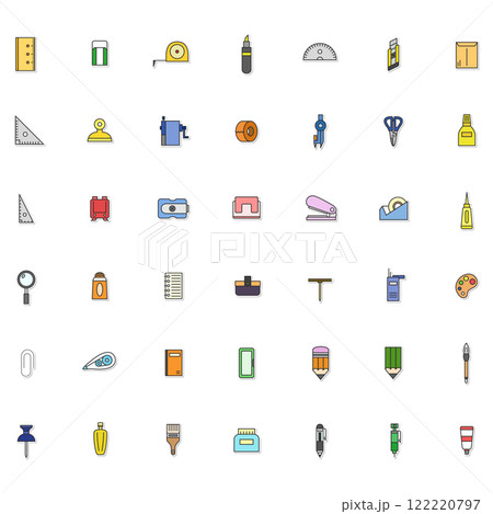 ステッカー教材道具関連のイラストアイコンセット（背景なし） 122220797
