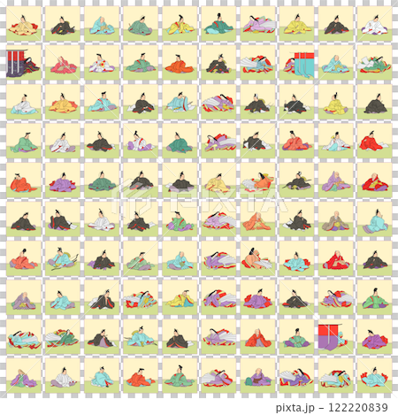 正方形のカラー百人一首アイコンセット 正方形のカラー百人一首アイコンセット 122220839