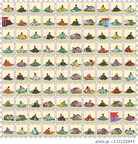 Square sticker simple Hyakunin Isshu icon set Square sticker simple Hyakunin Isshu icon set 122220843
