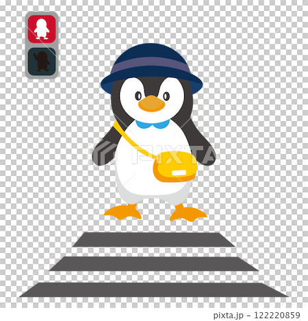 赤信号で止まる幼稚園児のペンギンのイラスト 122220859