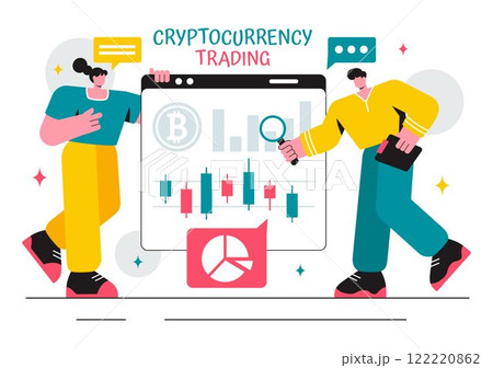 Cryptocurrency Trading Vector Illustration featuring a Pile of Coins, a Digital Currency Wallet, Blockchain Technology, and Bitcoin in a Background Cryptocurrency Trading Vector Illustration featuring a Pile of Coins, a Digital Currency Wallet, Blockchain Technology, and Bitcoin in a Background 122220862