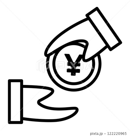 お金を使うイメージアイコン。円硬貨を渡しています。 122220965