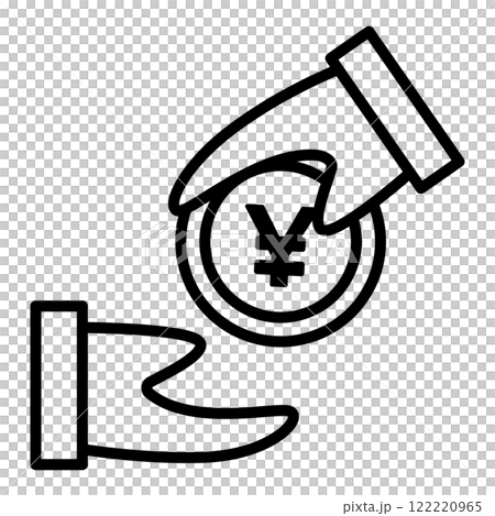 お金を使うイメージアイコン。円硬貨を渡しています。 122220965