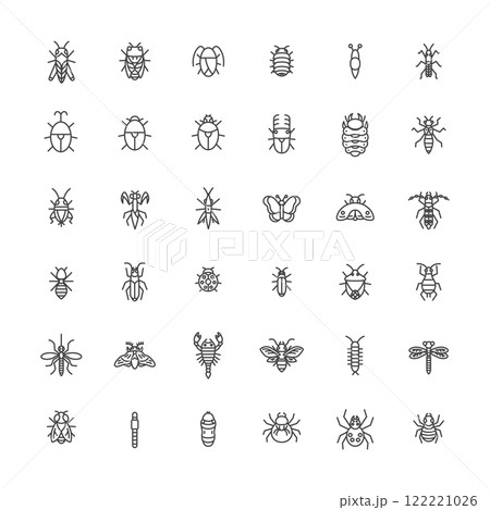 線画ミニ昆虫のイラストアイコンセット 線画ミニ昆虫のイラストアイコンセット 122221026