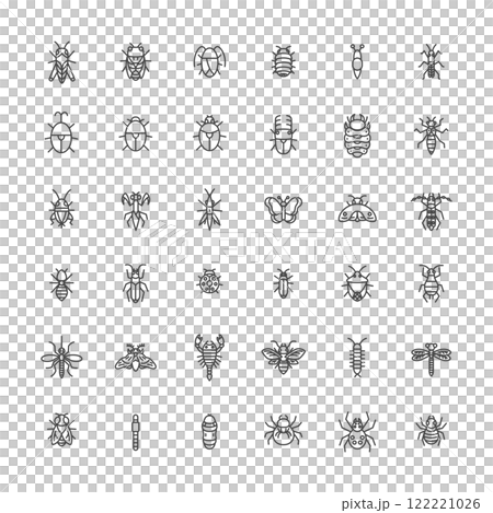 線画ミニ昆虫のイラストアイコンセット 線画ミニ昆虫のイラストアイコンセット 122221026