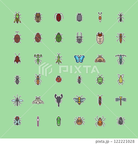 ステッカー風ミニ昆虫のイラストアイコンセット 122221028