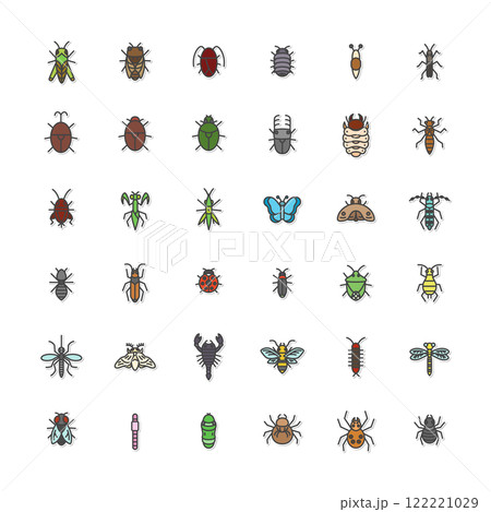 ステッカー風ミニ昆虫のイラストアイコンセット(背景なし) ステッカー風ミニ昆虫のイラストアイコンセット(背景なし) 122221029
