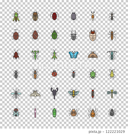 ステッカー風ミニ昆虫のイラストアイコンセット(背景なし) ステッカー風ミニ昆虫のイラストアイコンセット(背景なし) 122221029