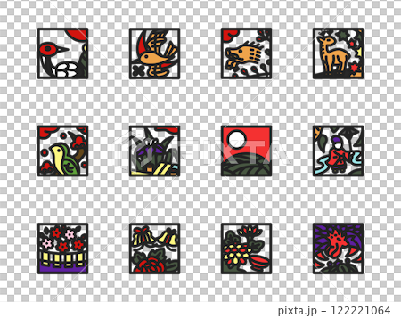 Mini square color Hanafuda icon set 122221064