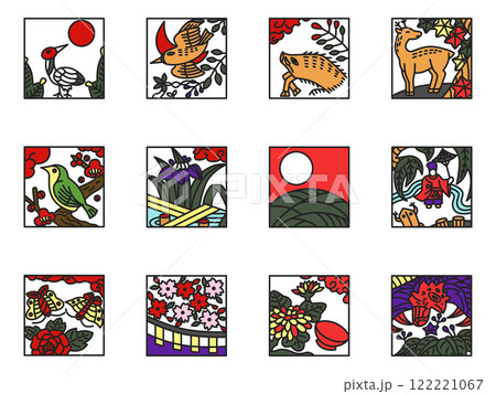 正方形カラー花札アイコンセット 122221067