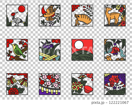 正方形カラー花札アイコンセット 122221067