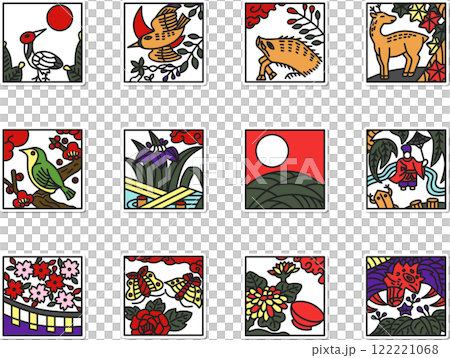 Square sticker Hanafuda icon set (no background) 122221068