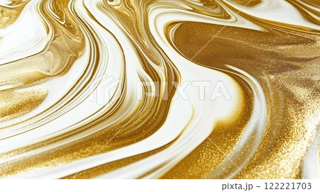 Golden marble swirl texture with glitter accents in abstract fluid art design Golden marble swirl texture with glitter accents in abstract fluid art design 122221703
