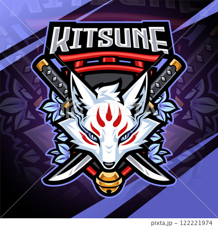 Kitsune head esport mascot logo design 122221974