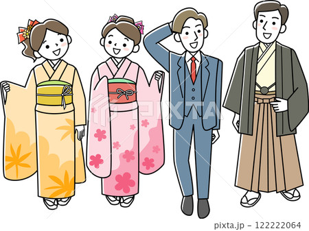 成人式に参加する若い男女 122222064