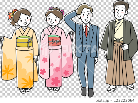 成人式に参加する若い男女 122222064