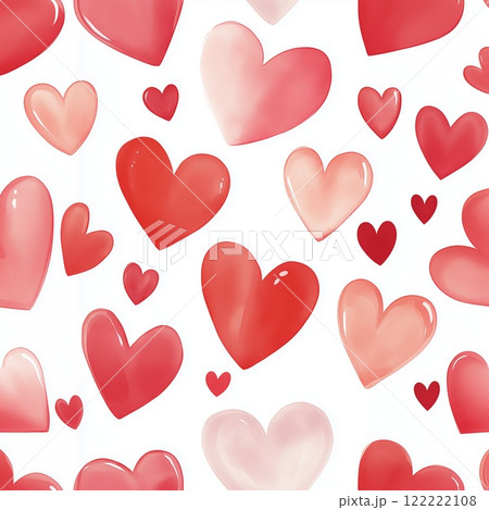 Colorful hearts pattern in shades of red and pink on a white background 122222108