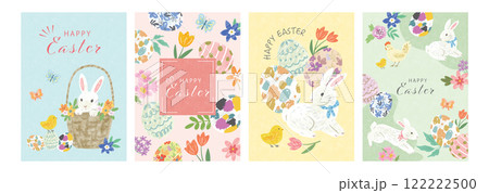 手描きでかわいいイースターのポストカードデザインセット 122222500
