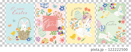 手描きでかわいいイースターのポストカードデザインセット 122222500