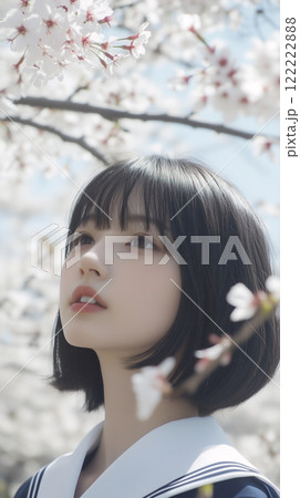桜並木と女子生徒　入学卒業イメージ 122222888