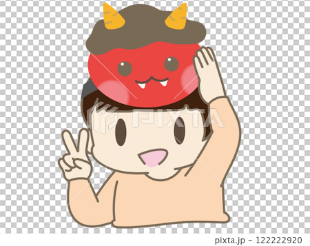 A boy wearing a demon mask at Setsubun A boy wearing a demon mask at Setsubun 122222920