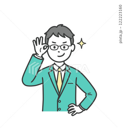 眼鏡を上げてニヤリと笑い自信を見せる学生男子 眼鏡を上げてニヤリと笑い自信を見せる学生男子 122223160