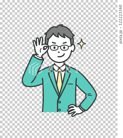 一名男學生舉起眼鏡，咧嘴一笑，表現出自信。 122223160