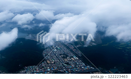 aerial view of city from airplane window aerial view of city from airplane window 122223463