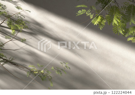 A concrete texture background that is great for use in various designs with a harmonious combination of warm sunlight and green leaves. 3d rendering. 122224044