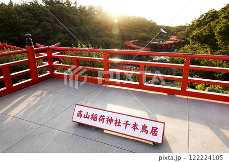 夕陽を受けた高山稲荷神社見晴らし台からの千本鳥居 夕陽を受けた高山稲荷神社見晴らし台からの千本鳥居 122224105