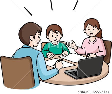 家族会議　男の子と両親 122224134