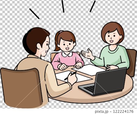 Family meeting: Girl and parents 122224176