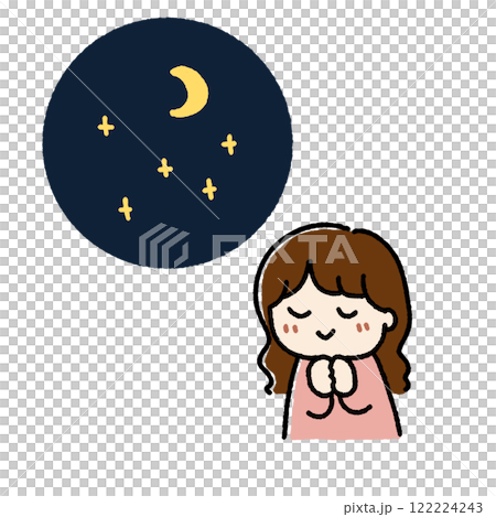 一個女孩看著星星的可愛插圖 122224243