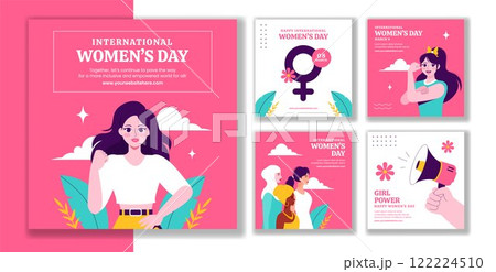 Flat Cartoon Hand-Drawn Illustration for International Women's Day Social Media Post Design Flat Cartoon Hand-Drawn Illustration for International Women's Day Social Media Post Design 122224510