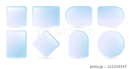 set of transparent glass frames label stickers with different shapes isolated white backgrounds for user interface web design, banner poster element, Layouts, collages, scene designs, minimalist style set of transparent glass frames label stickers with different shapes isolated white backgrounds for user interface web design, banner poster element, Layouts, collages, scene designs, minimalist style 122224547