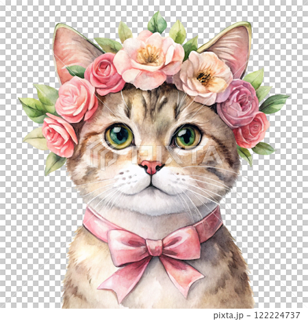 Cat in the world Rose Bow Clipart Watercolor  122224737