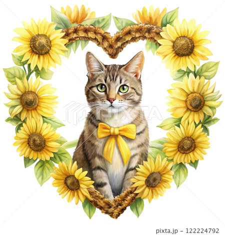 Cat Sunflower Bow Minimal Clipart Watercolor Cat Sunflower Bow Minimal Clipart Watercolor 122224792