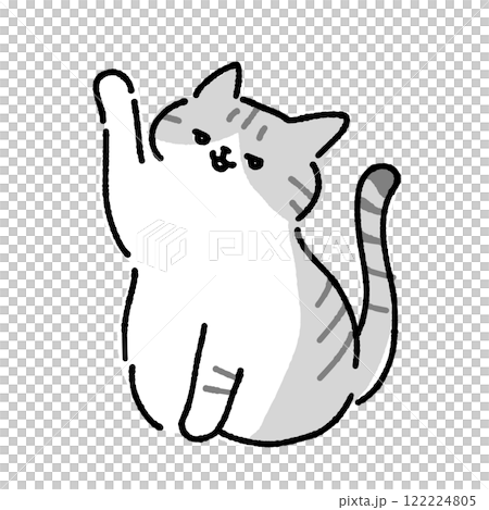 A full-body illustration of a cat explaining 122224805