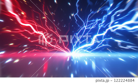 " 相対的な赤と青の雷のバッググラウンド " 122224884
