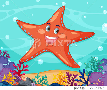 Cheerful Starfish in Vibrant Coral Reef 122224923