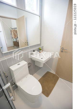 Esthetic toilet with white basin in luxury bathroom Esthetic toilet with white basin in luxury bathroom 122225019