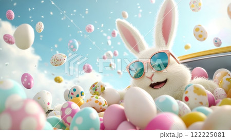 Cartoon rabbit is wearing sunglasses 122225081