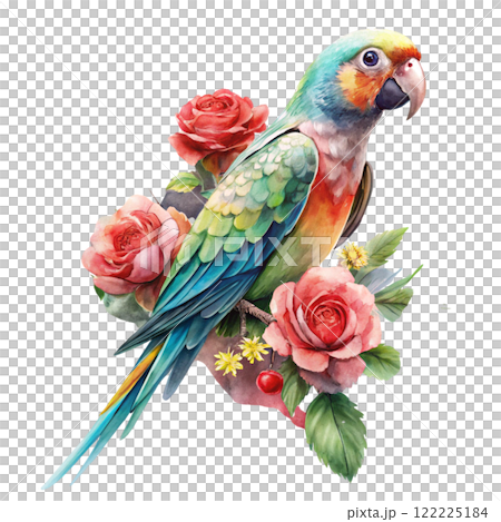 Cute parrot Flower Valentine Clipart Watercolor  122225184