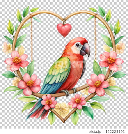 Cute parrot Flower Valentine Clipart Watercolor  122225191
