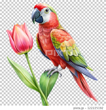 Cute parrot Flower Valentine Clipart Watercolor  122225192