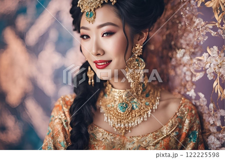 2100年未来トレンドを意識したアジア人ヘアメイクスタイル 美人女性像を生成AIで表現 122225598