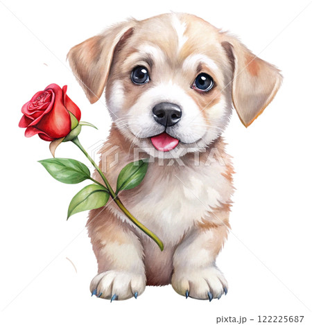 Dog in the world Rose Bow Clipart Watercolor  122225687