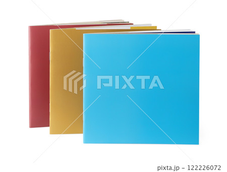 Front view of three blank brochures 122226072
