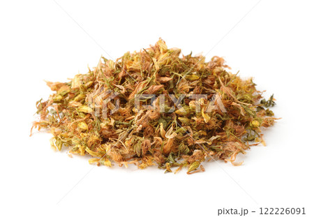 Pile of dried Hypericum herb 122226091
