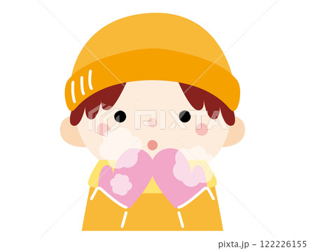 寒くて息が白くなった男の子のイラスト、カラー 122226155